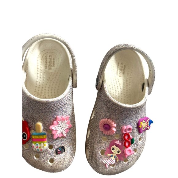 Crocs Girls Shoes Silver/Pink Multi Size 9 - Picture 2 of 8